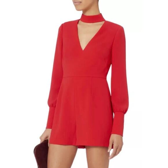 Intermix Alissa Romper Size 2 Red Crepe Long Sleeve Party Cocktail USA Game Day - Picture 1 of 16